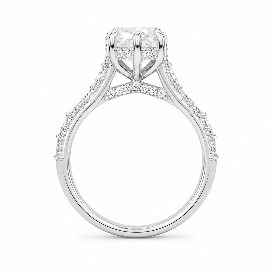 3.00 CT Vintage Marquise Lab-Grown Diamond Engagement Ring in 14K White Gold – Hand-Engraved Solitaire Design