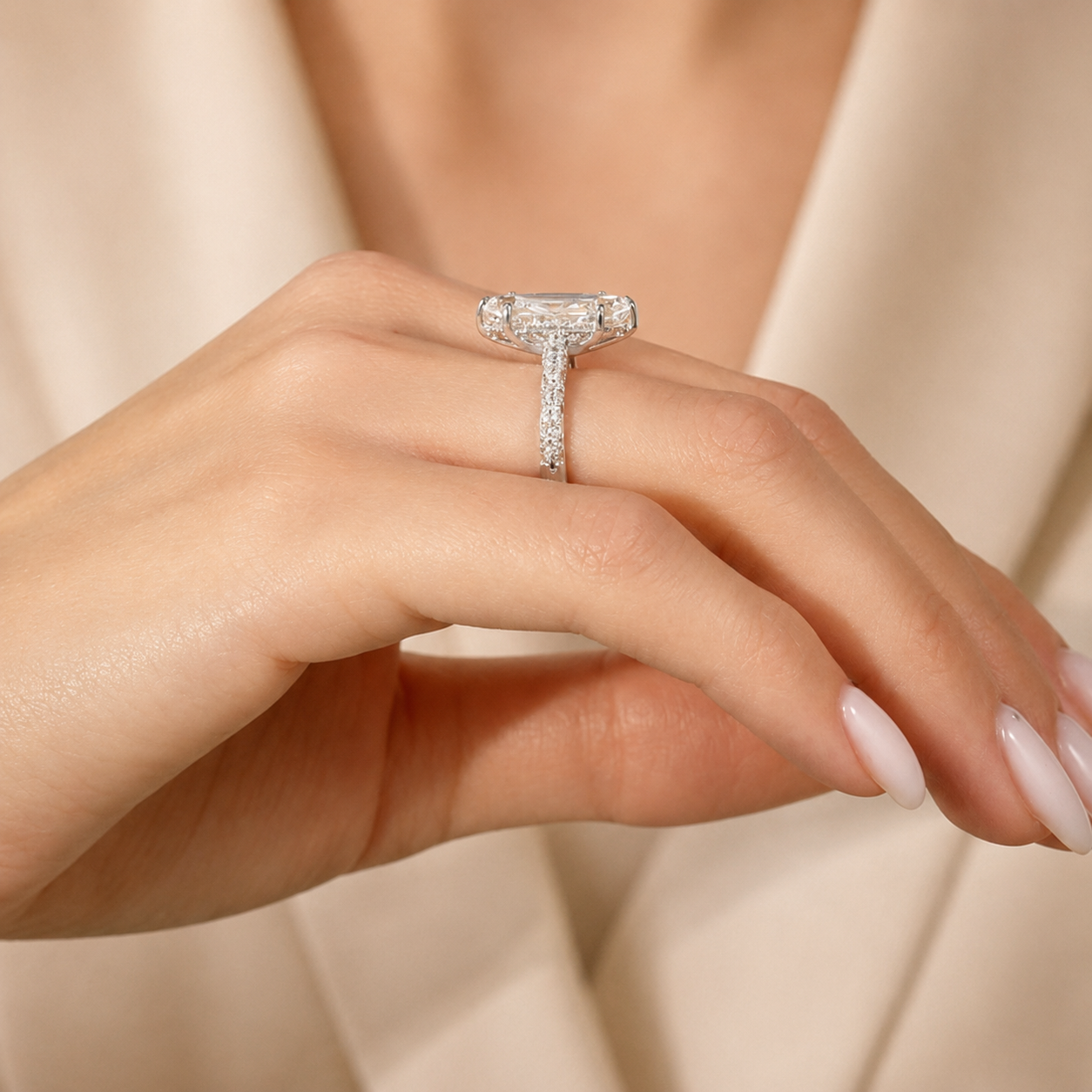 3.00 CT Vintage Marquise Lab-Grown Diamond Engagement Ring in 14K White Gold – Hand-Engraved Solitaire Design