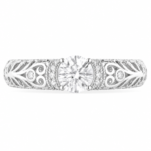 1.30 CT Lab-Grown Diamond Openwork Engagement Ring in 14K White Gold – Vintage Engraved Bridal Design