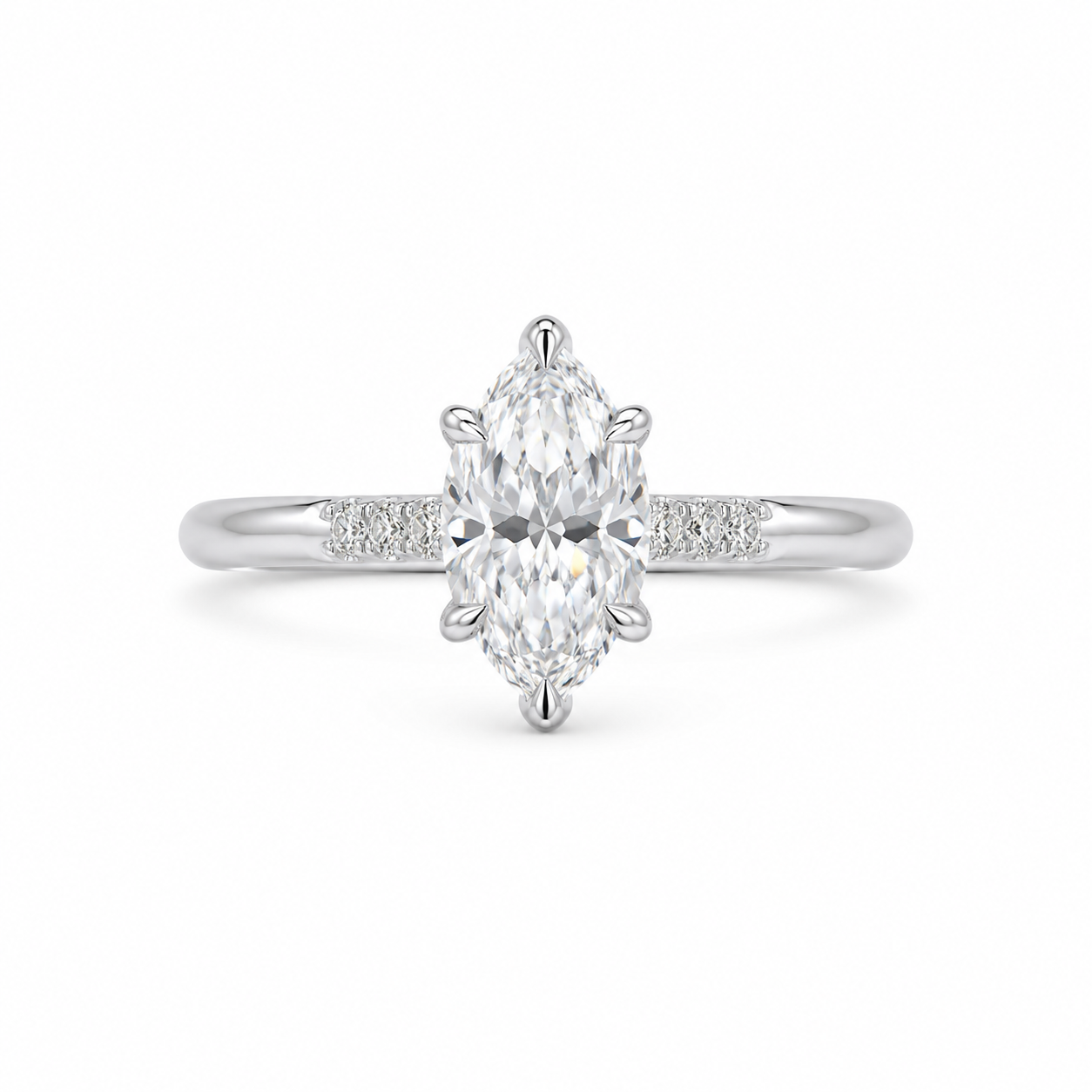 3.00 CT Marquise Cut Lab-Grown Diamond Engagement Ring in 14K White Gold – Tulip Set Engraved Pavé Design