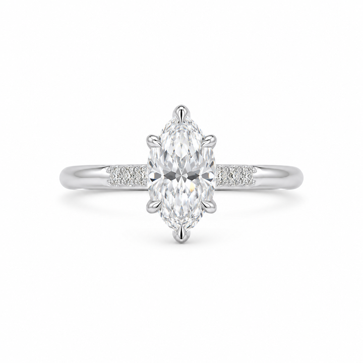 3.00 CT Marquise Cut Lab-Grown Diamond Engagement Ring in 14K White Gold â€“ Tulip Set Engraved PavÃ© Design from Diamond Studio