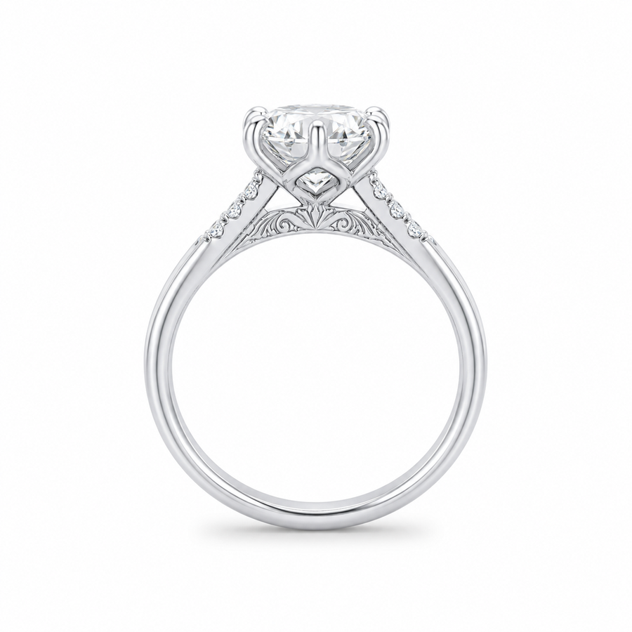 3.00 CT Marquise Cut Lab-Grown Diamond Engagement Ring in 14K White Gold – Tulip Set Engraved Pavé Design