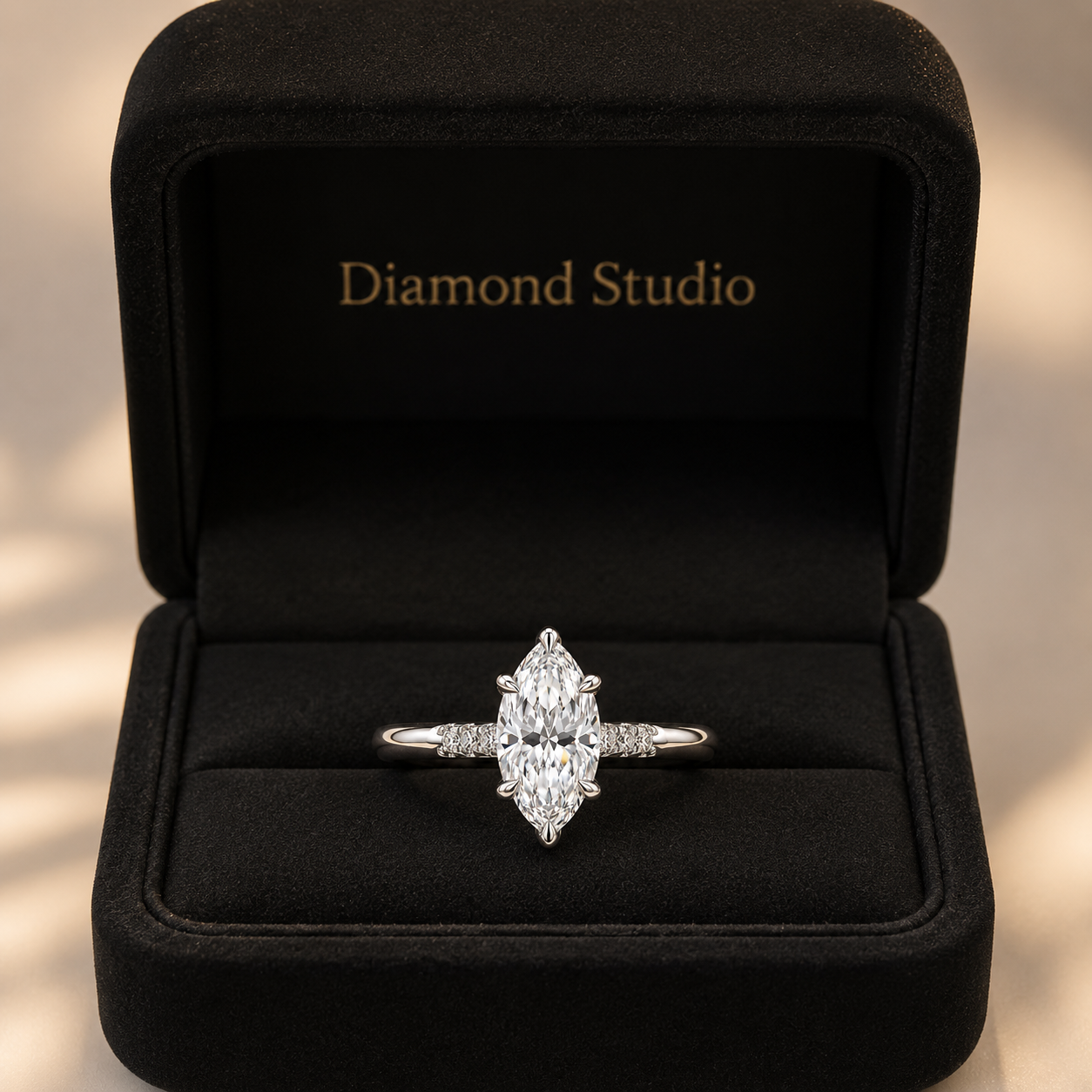 3.00 CT Marquise Cut Lab-Grown Diamond Engagement Ring in 14K White Gold – Tulip Set Engraved Pavé Design