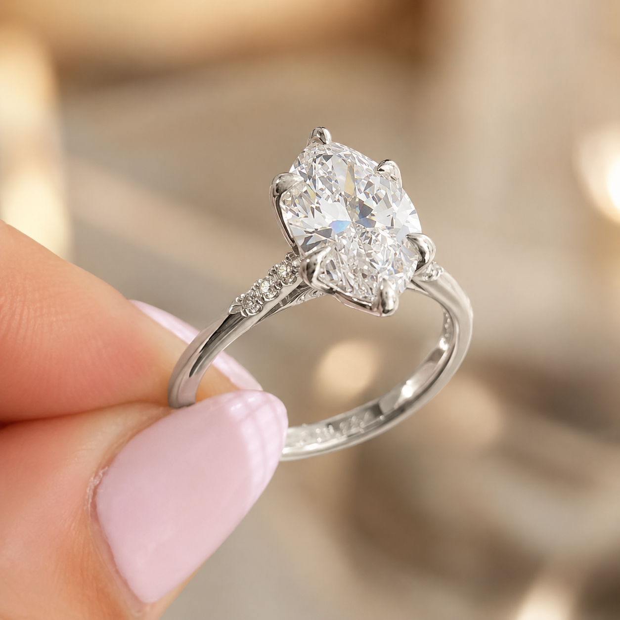 3.00 CT Marquise Cut Lab-Grown Diamond Engagement Ring in 14K White Gold – Tulip Set Engraved Pavé Design