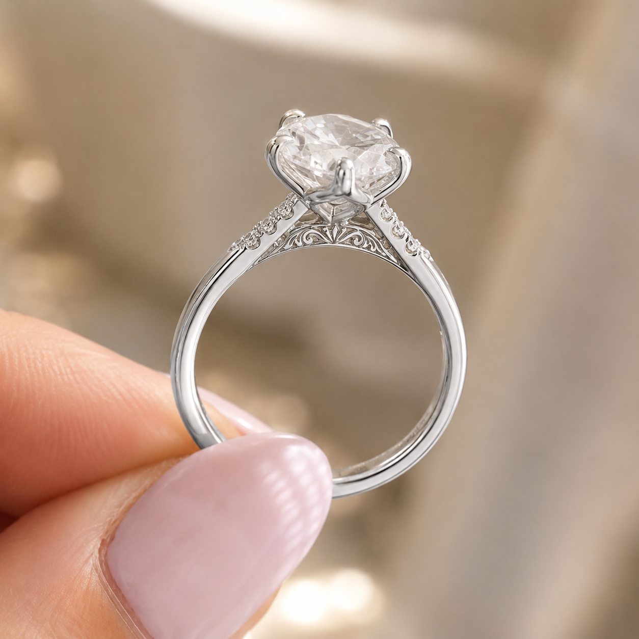 3.00 CT Marquise Cut Lab-Grown Diamond Engagement Ring in 14K White Gold – Tulip Set Engraved Pavé Design