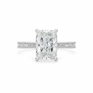3.00 CT Radiant Lab-Grown Diamond Engagement Ring in 14K White Gold – Vintage Filigree Engraved Design