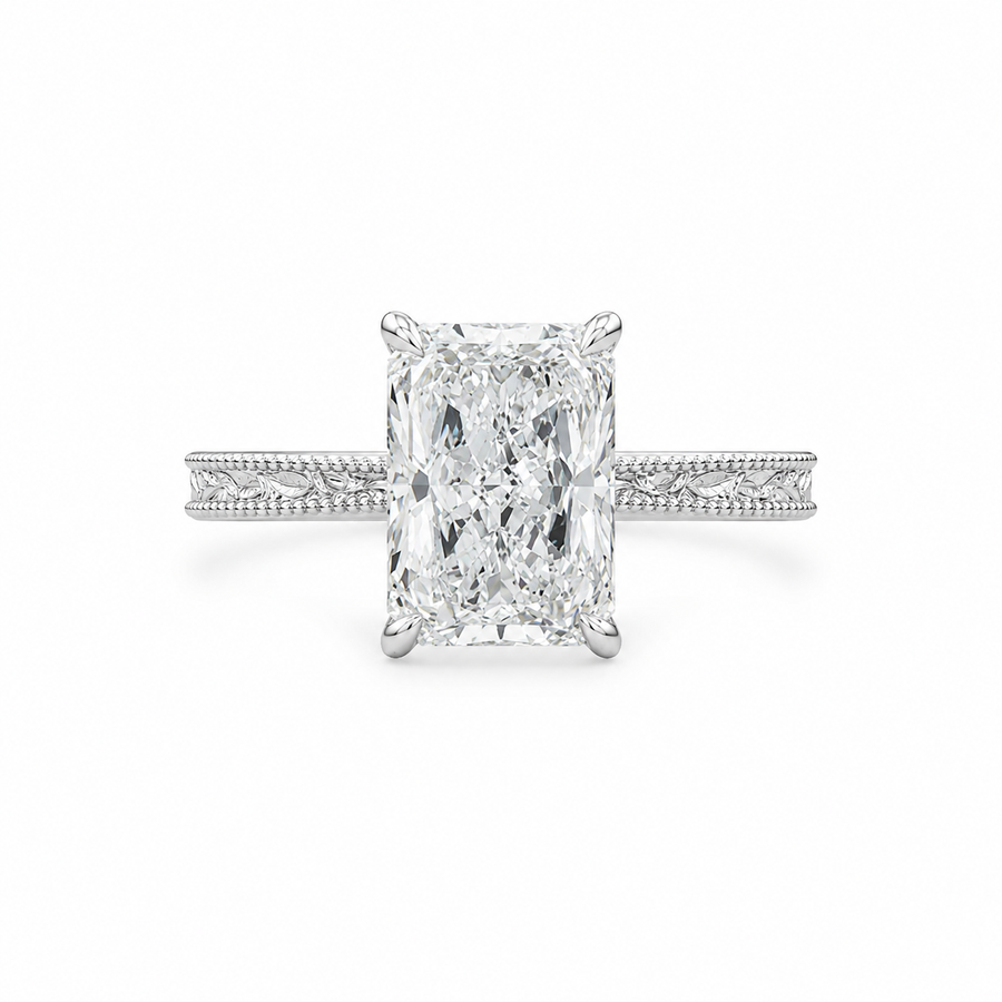3.00 CT Radiant Lab-Grown Diamond Engagement Ring in 14K White Gold – Vintage Filigree Engraved Design
