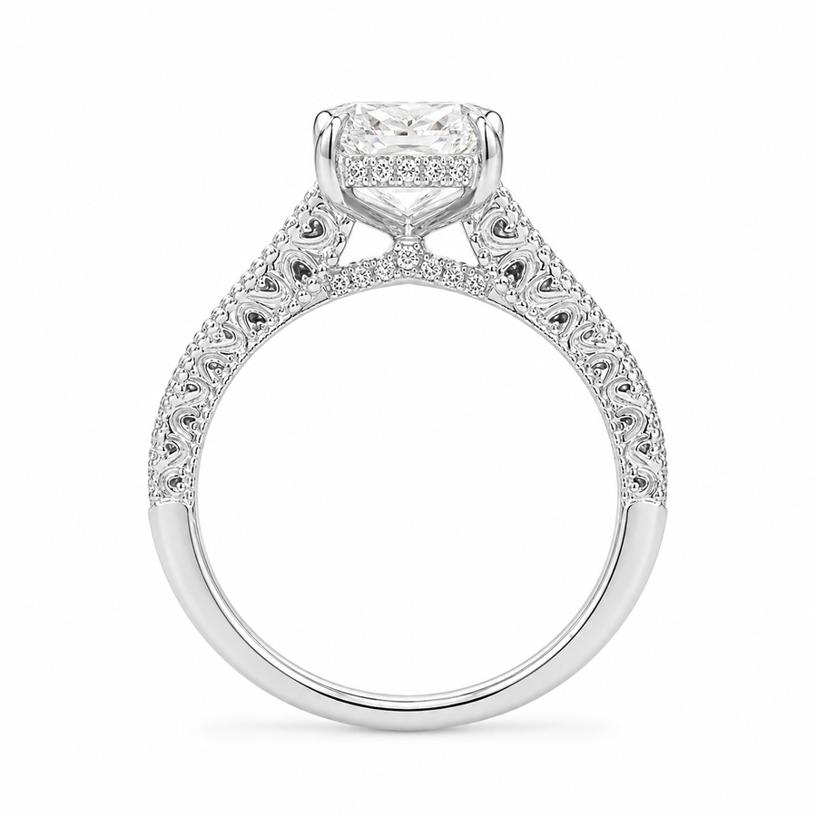 3.00 CT Radiant Lab-Grown Diamond Engagement Ring in 14K White Gold – Vintage Filigree Engraved Design