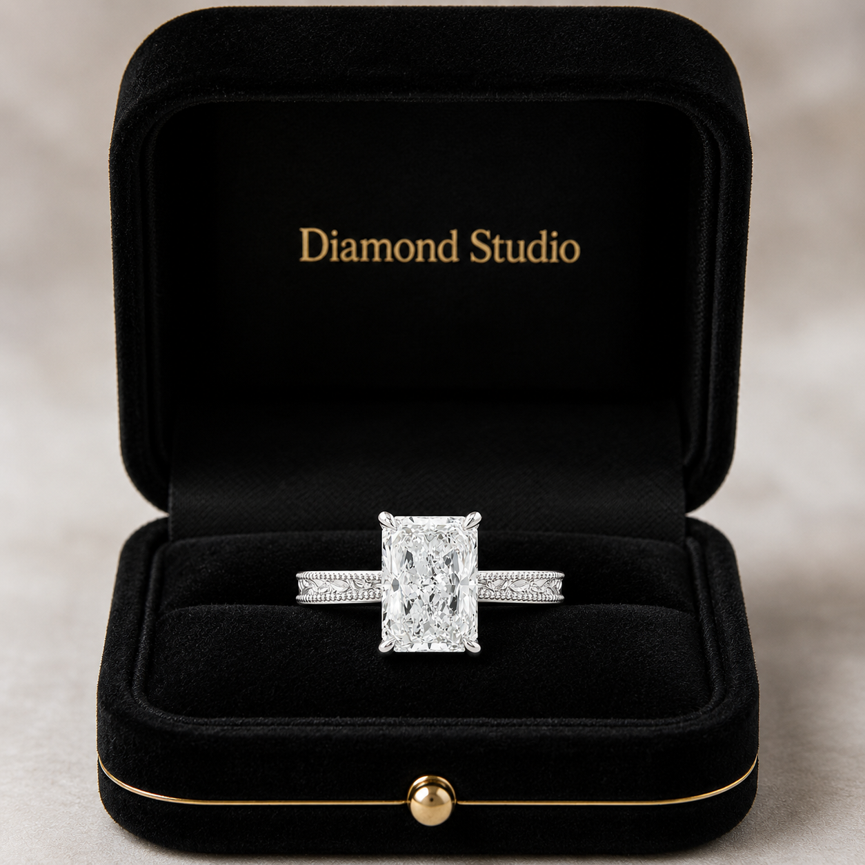 3.00 CT Radiant Lab-Grown Diamond Engagement Ring in 14K White Gold – Vintage Filigree Engraved Design