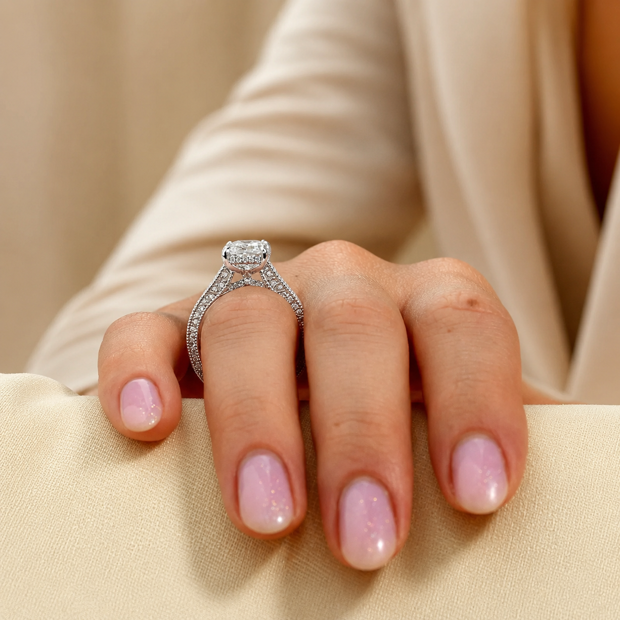 3.00 CT Radiant Lab-Grown Diamond Engagement Ring in 14K White Gold – Vintage Filigree Engraved Design