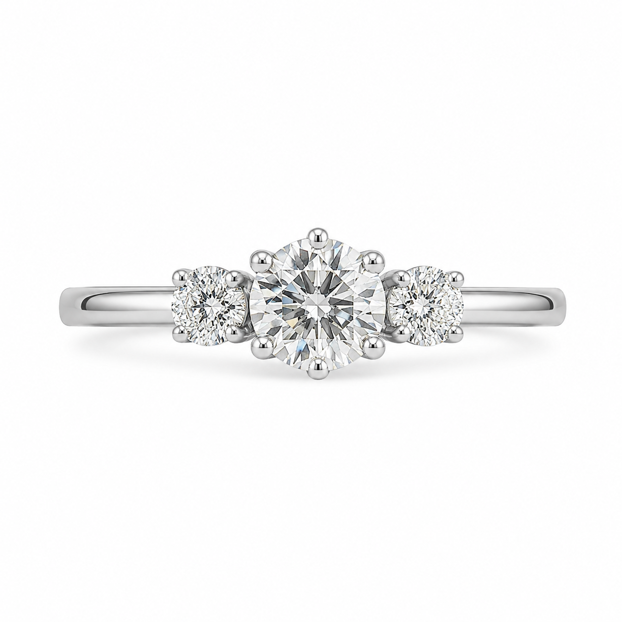 1.00 CT Brilliant Round Cut Lab-Grown Diamond Three-Stone Engagement Ring in 14K White Gold – Genuine Trilogy Wedding Design