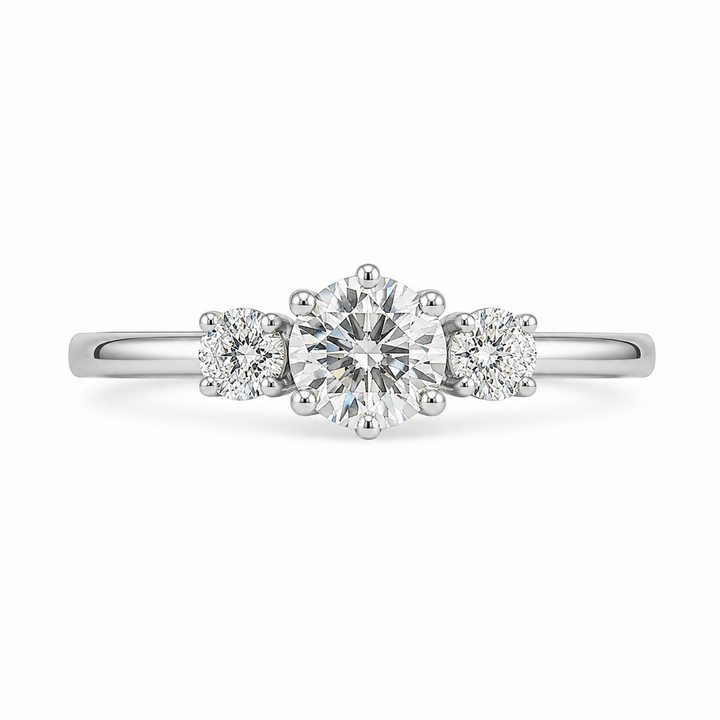 1.00 CT Brilliant Round Cut Lab-Grown Diamond Three-Stone Engagement Ring in 14K White Gold â€“ Genuine Trilogy Wedding Design from Diamond Studio