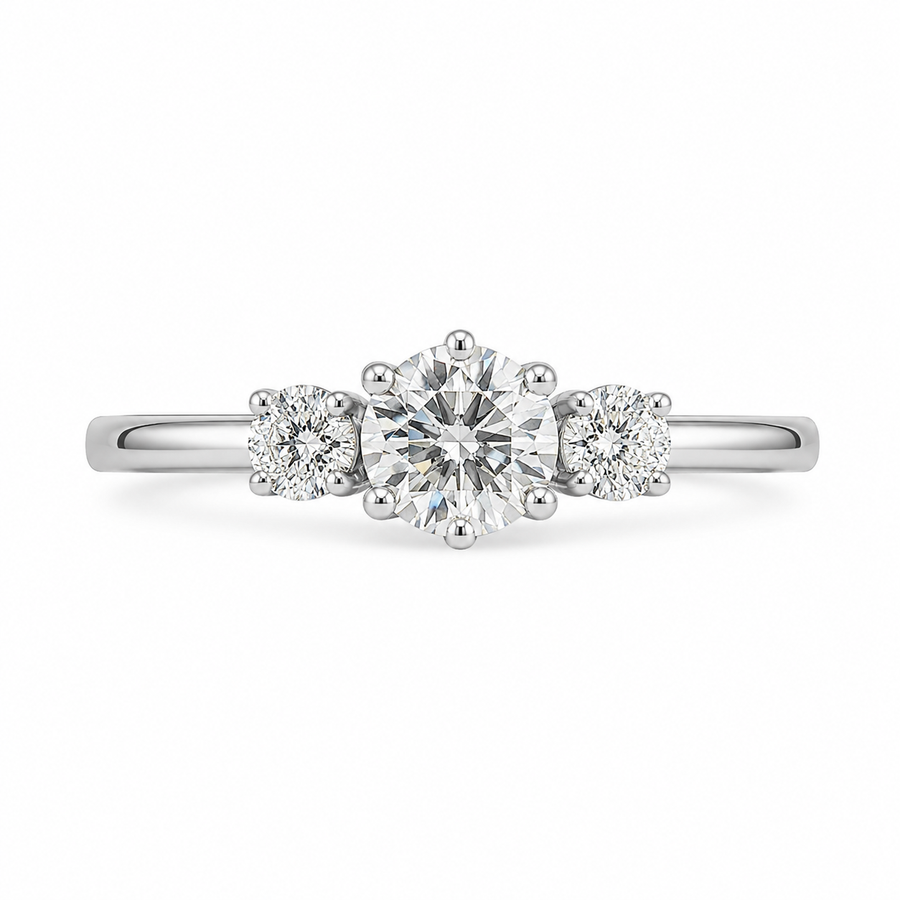 1.00 CT Brilliant Round Cut Lab-Grown Diamond Three-Stone Engagement Ring in 14K White Gold – Genuine Trilogy Wedding Design