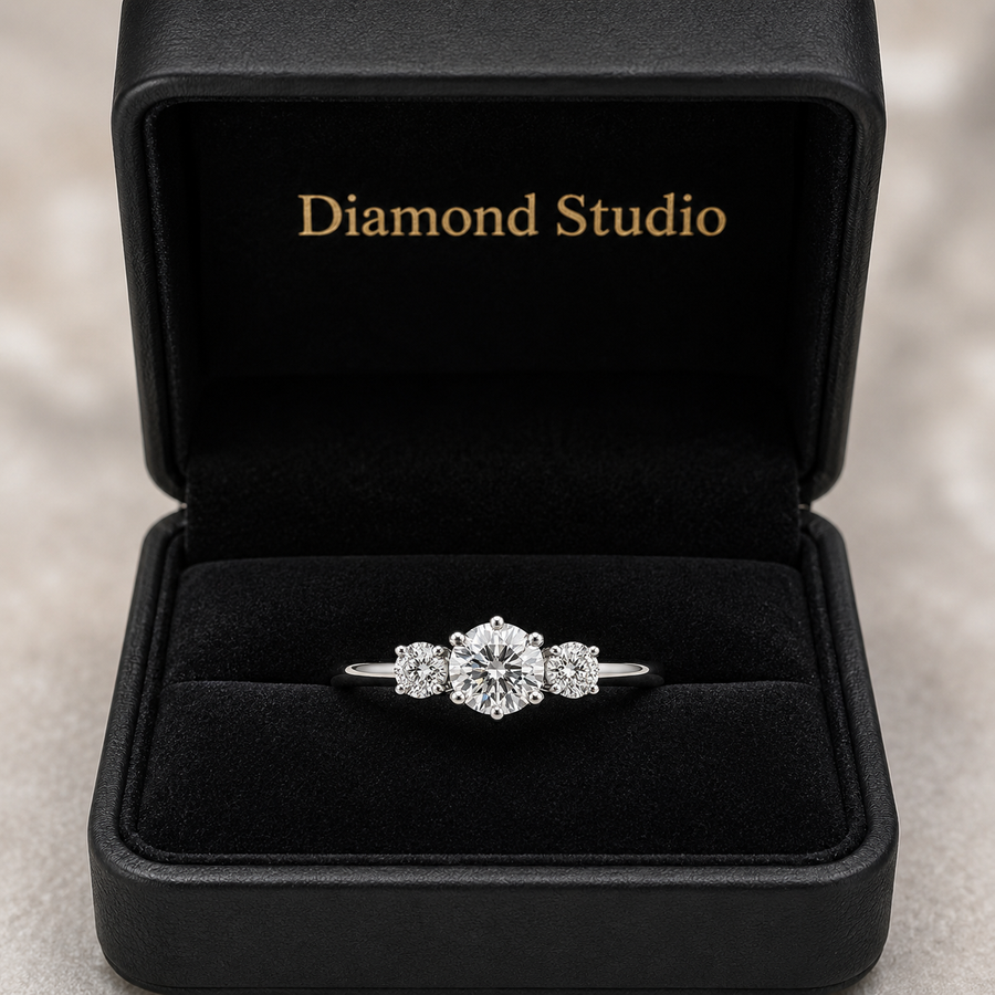 1.00 CT Brilliant Round Cut Lab-Grown Diamond Three-Stone Engagement Ring in 14K White Gold – Genuine Trilogy Wedding Design