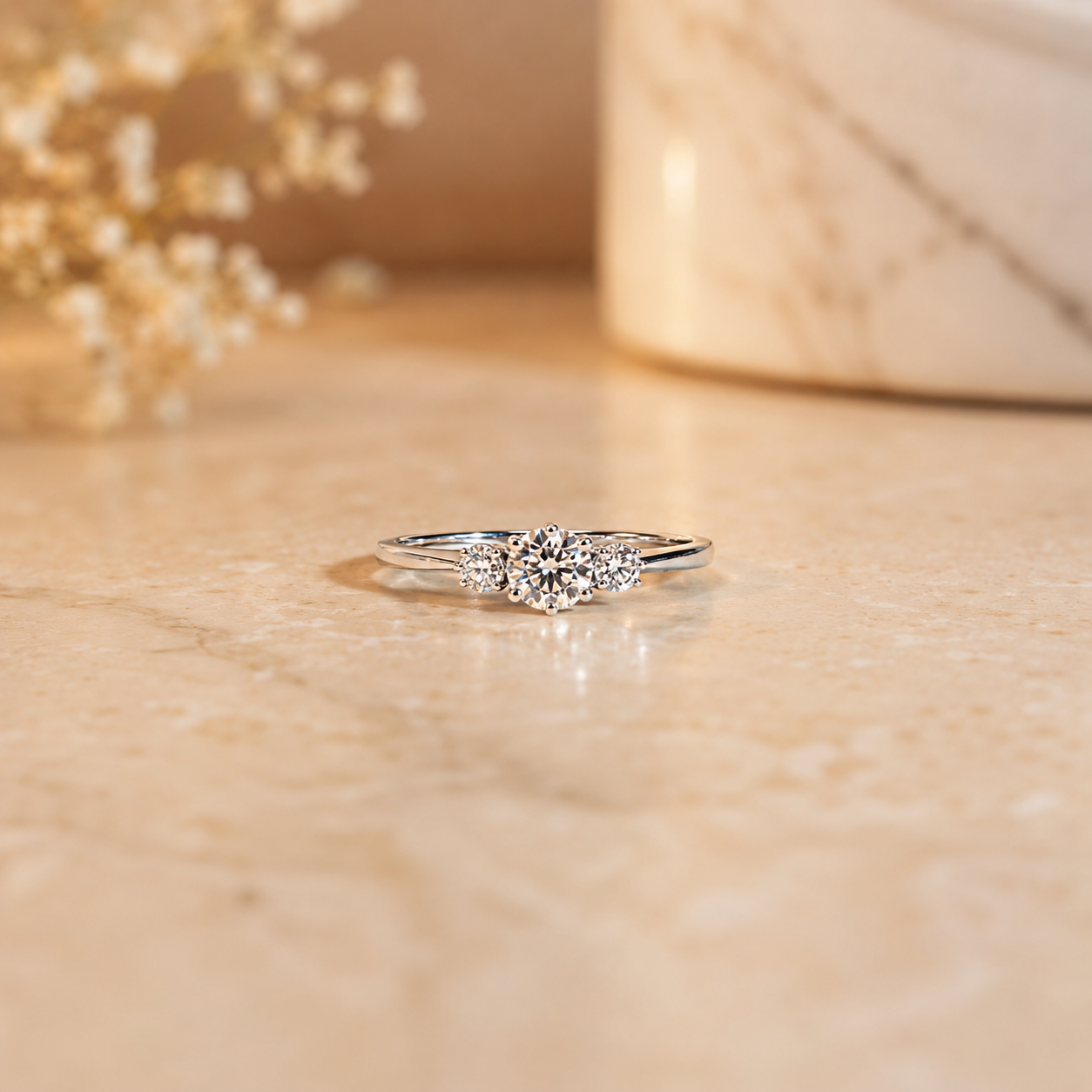 1.00 CT Brilliant Round Cut Lab-Grown Diamond Three-Stone Engagement Ring in 14K White Gold – Genuine Trilogy Wedding Design