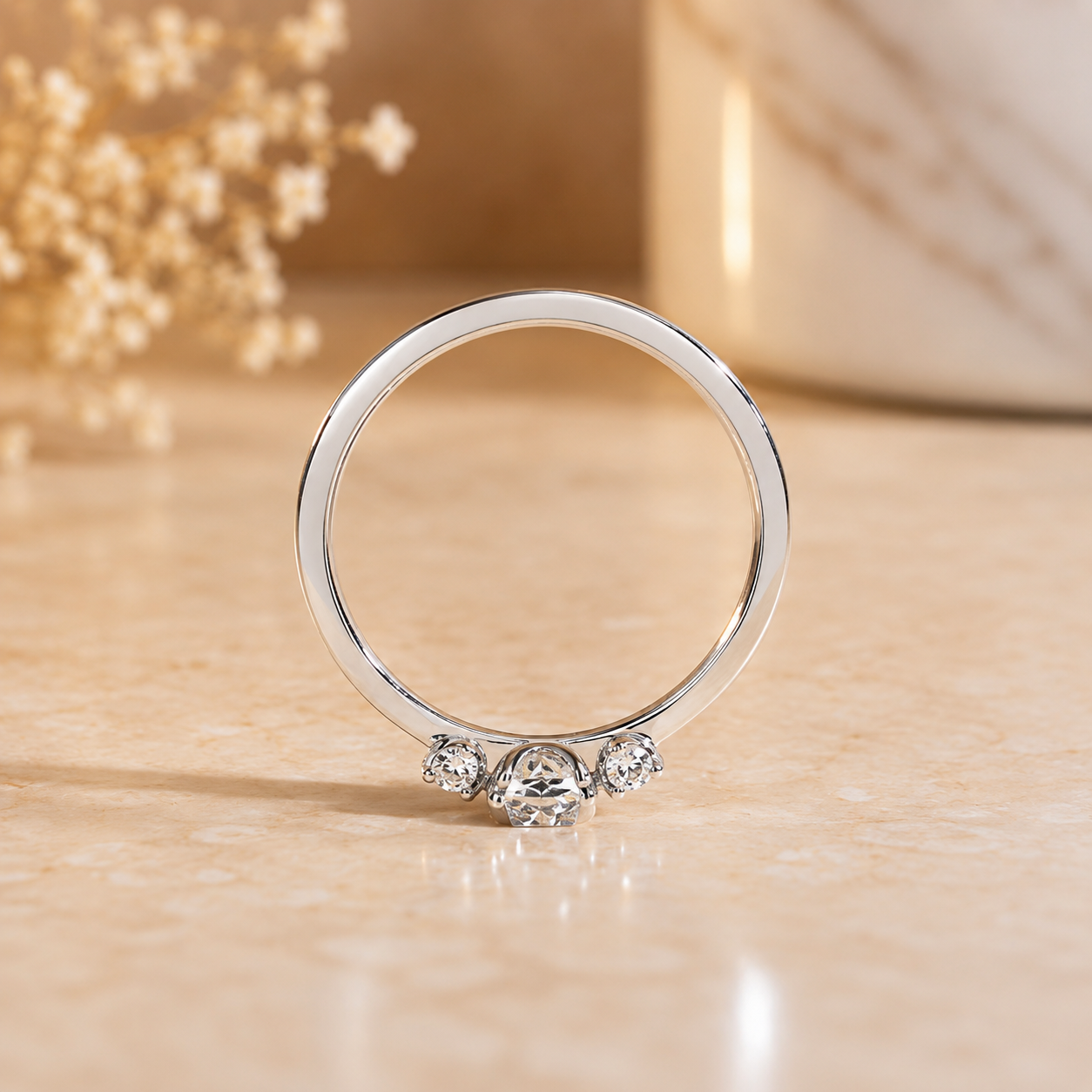 1.00 CT Brilliant Round Cut Lab-Grown Diamond Three-Stone Engagement Ring in 14K White Gold – Genuine Trilogy Wedding Design