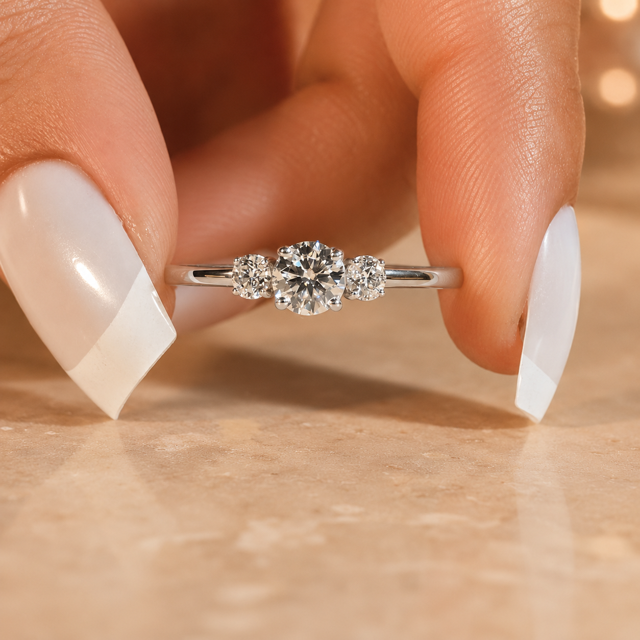 1.00 CT Brilliant Round Cut Lab-Grown Diamond Three-Stone Engagement Ring in 14K White Gold – Genuine Trilogy Wedding Design