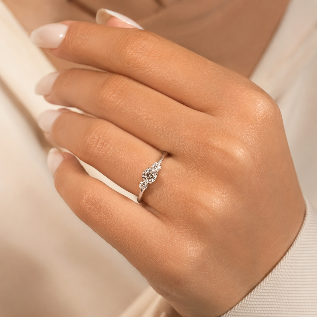 1.00 CT Brilliant Round Cut Lab-Grown Diamond Three-Stone Engagement Ring in 14K White Gold – Genuine Trilogy Wedding Design
