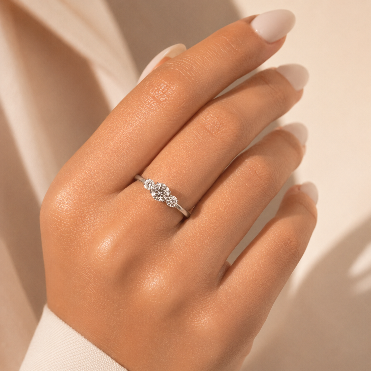 1.00 CT Brilliant Round Cut Lab-Grown Diamond Three-Stone Engagement Ring in 14K White Gold – Genuine Trilogy Wedding Design