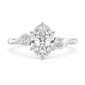 3.00 CT Oval Lab-Grown Diamond Three-Stone Engagement Ring in 14K White Gold – Round Diamond Trilogy Wedding Design