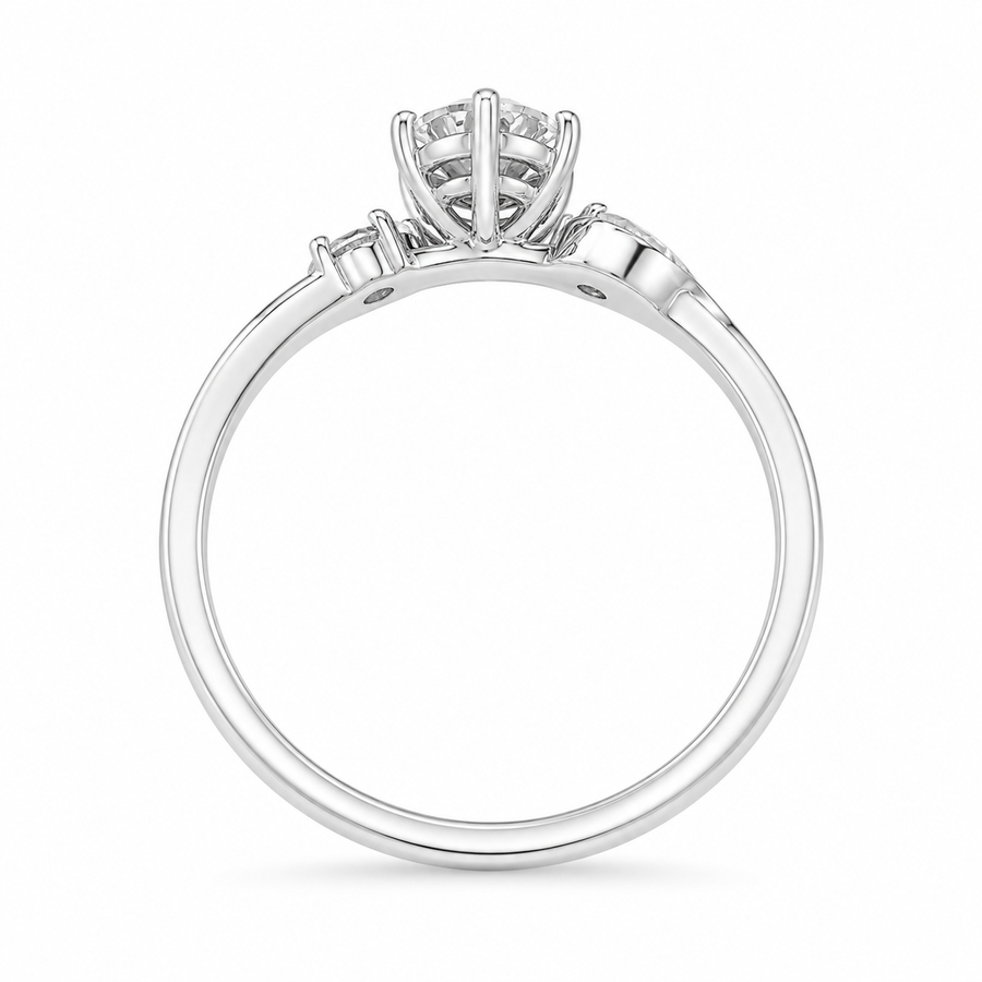 3.00 CT Oval Lab-Grown Diamond Three-Stone Engagement Ring in 14K White Gold – Round Diamond Trilogy Wedding Design