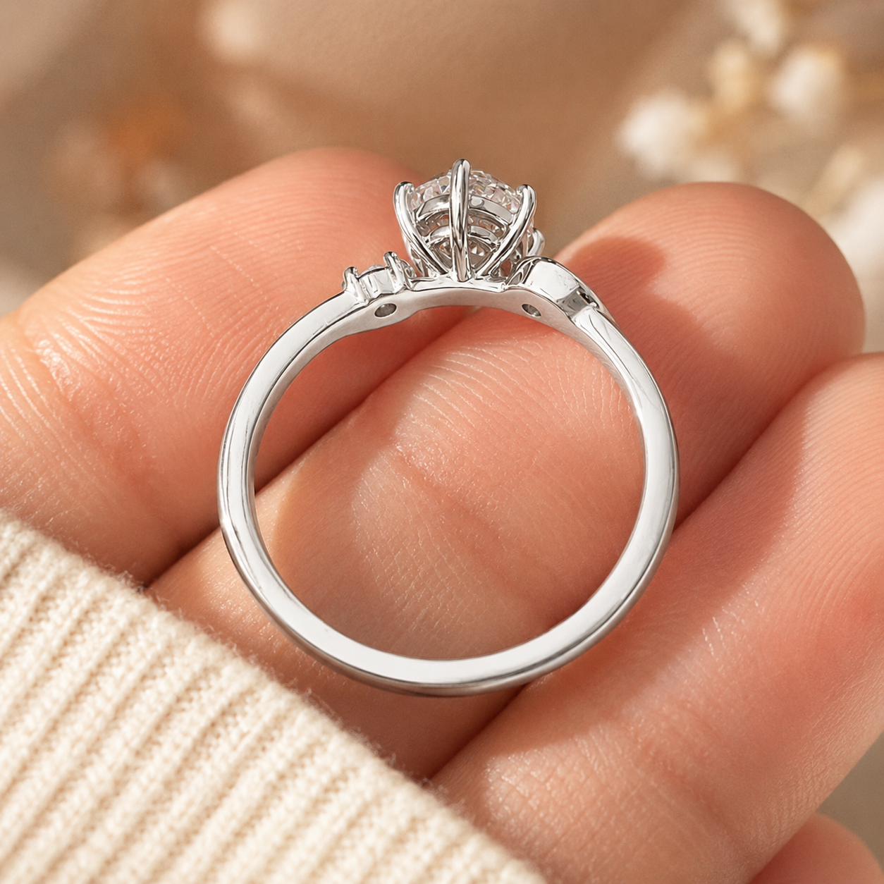 3.00 CT Oval Lab-Grown Diamond Three-Stone Engagement Ring in 14K White Gold – Round Diamond Trilogy Wedding Design