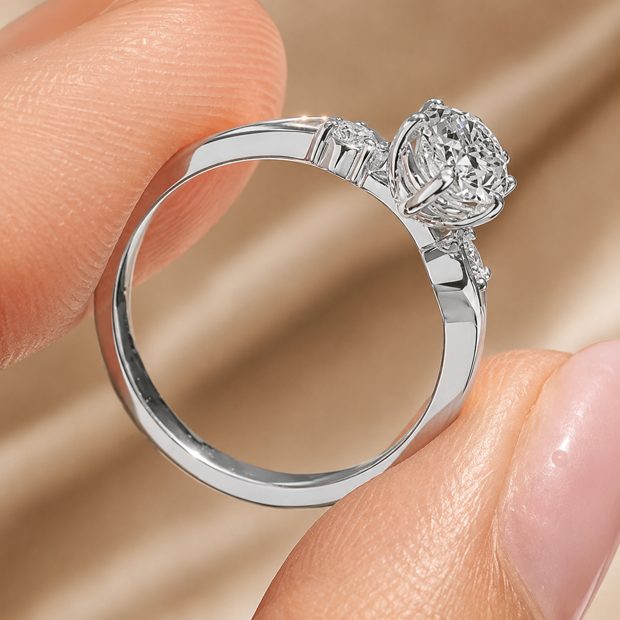 3.00 CT Oval Lab-Grown Diamond Three-Stone Engagement Ring in 14K White Gold – Round Diamond Trilogy Wedding Design