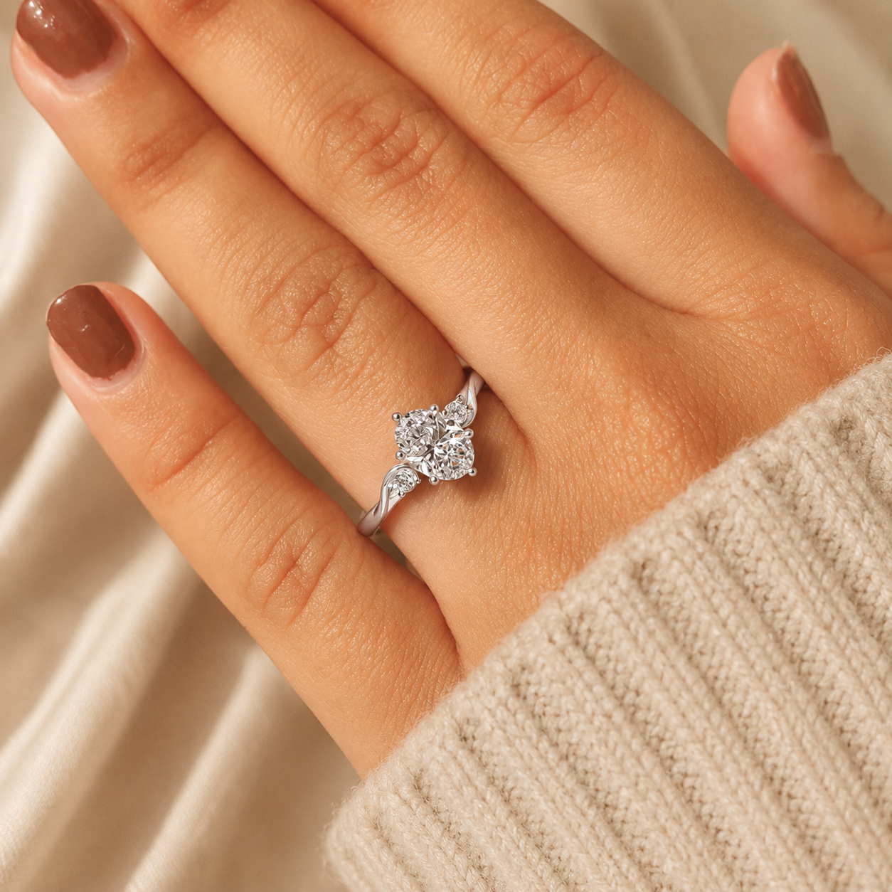 3.00 CT Oval Lab-Grown Diamond Three-Stone Engagement Ring in 14K White Gold – Round Diamond Trilogy Wedding Design