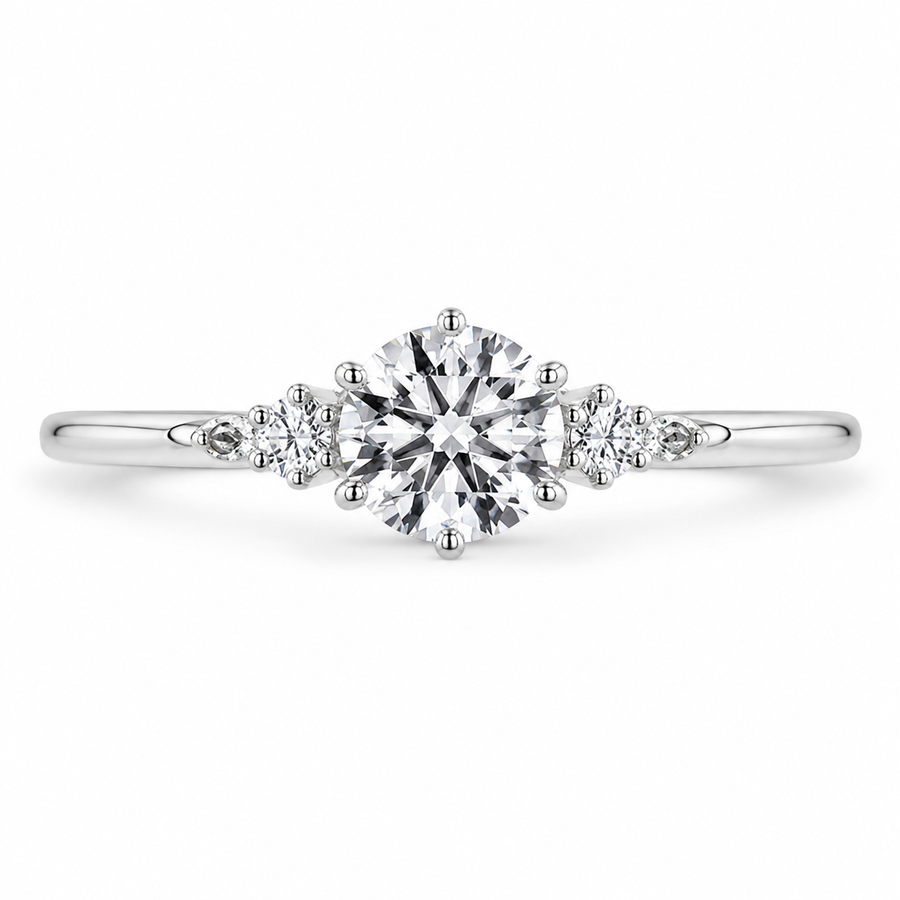 1.00 CT Round Cut Lab-Grown Diamond Three-Stone Engagement Ring in 14K White Gold – Six Prong Classic Design