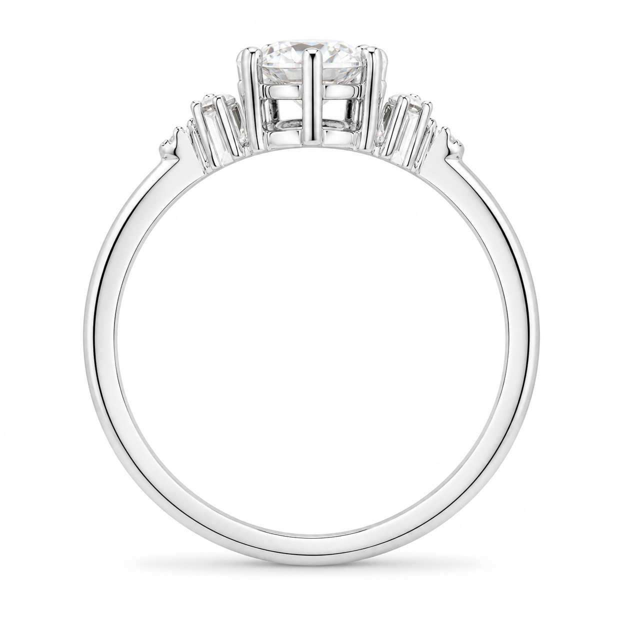 1.00 CT Round Cut Lab-Grown Diamond Three-Stone Engagement Ring in 14K White Gold – Six Prong Classic Design