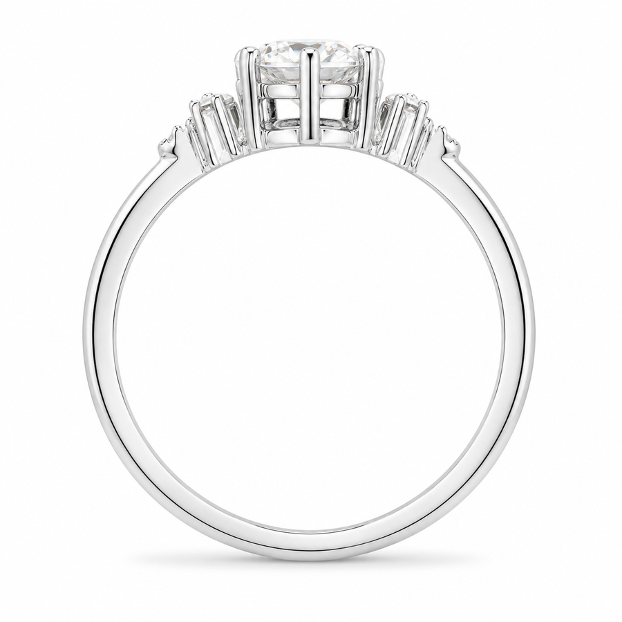 1.00 CT Round Cut Lab-Grown Diamond Three-Stone Engagement Ring in 14K White Gold – Six Prong Classic Design