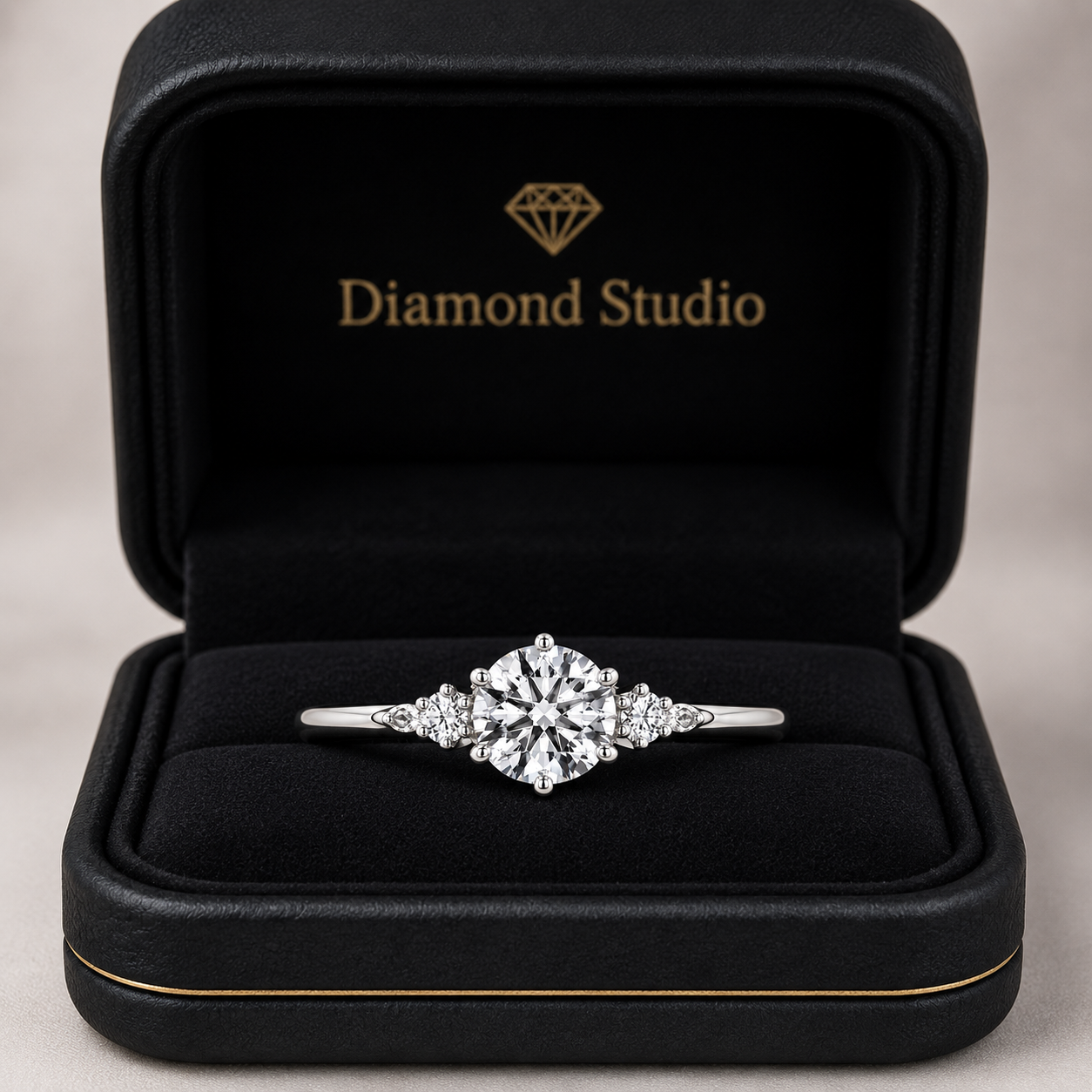 1.00 CT Round Cut Lab-Grown Diamond Three-Stone Engagement Ring in 14K White Gold – Six Prong Classic Design