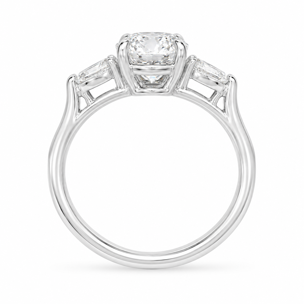 1.70 CT Oval Lab-Grown Diamond Three-Stone Engagement Ring in 14K White Gold – Pear Side Diamond Wedding Design
