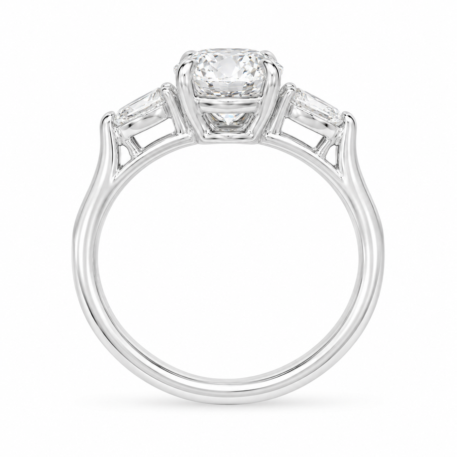 1.70 CT Oval Lab-Grown Diamond Three-Stone Engagement Ring in 14K White Gold – Pear Side Diamond Wedding Design