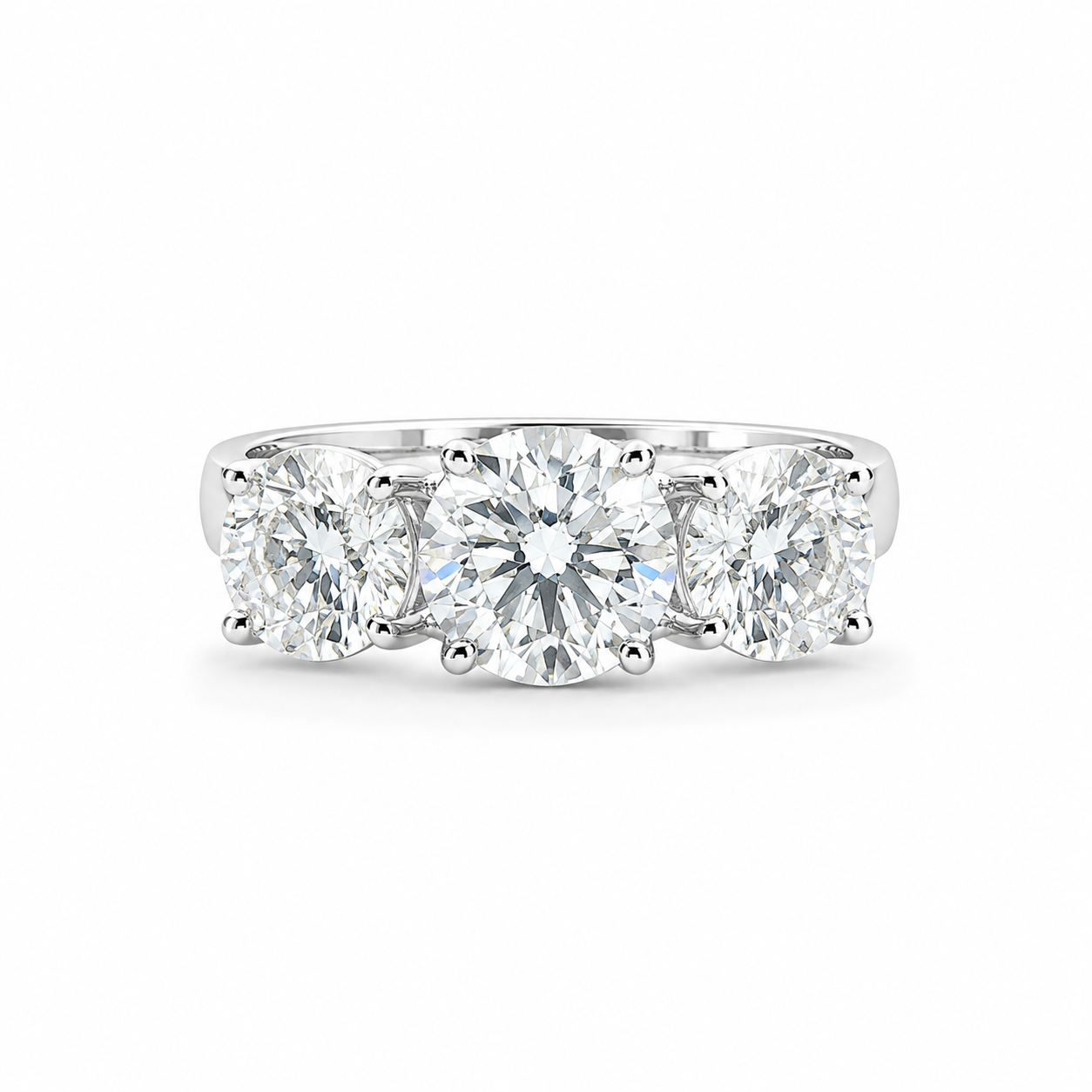 2.50 CT Lab-Grown Diamond Three-Stone Engagement Ring in 14K White Gold – Classic Trilogy Design
