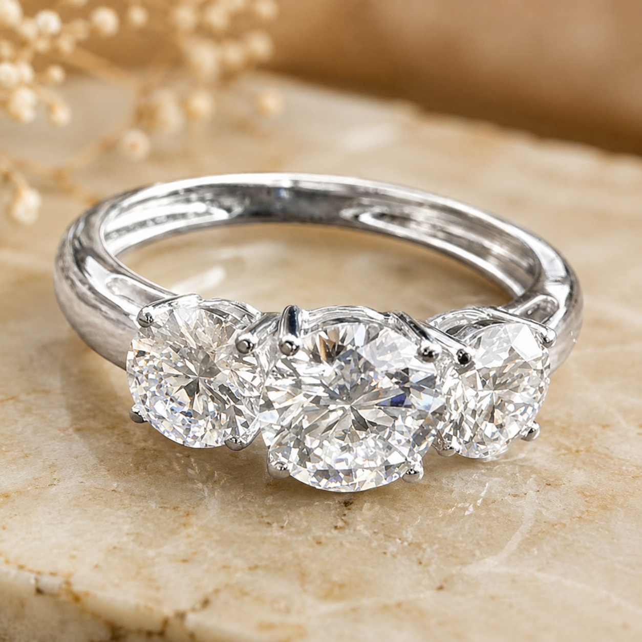 2.50 CT Lab-Grown Diamond Three-Stone Engagement Ring in 14K White Gold – Classic Trilogy Design