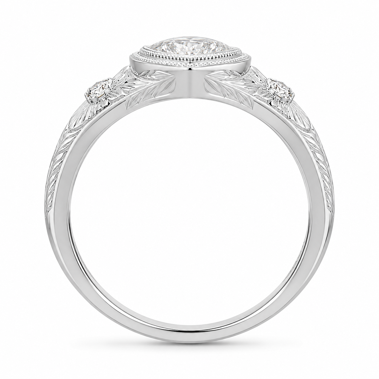 2.00 CT Marquise Cut Lab-Grown Diamond Engagement Ring in 14K White Gold – Antique Floral Engraved Milgrain Bezel Design