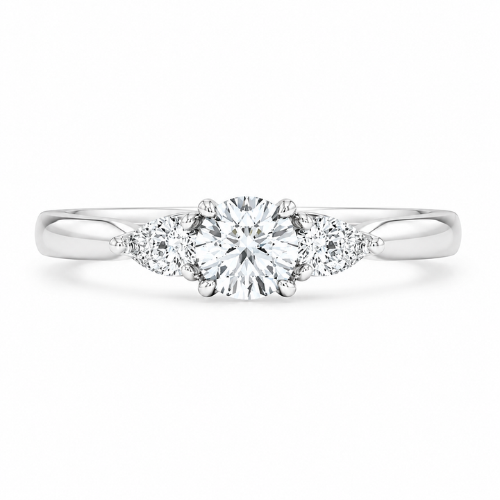 1.80 CT Pear Cut Lab-Grown Diamond Three-Stone Engagement Ring in 14K White Gold â€“ Classic Trilogy Design from Diamond Studio