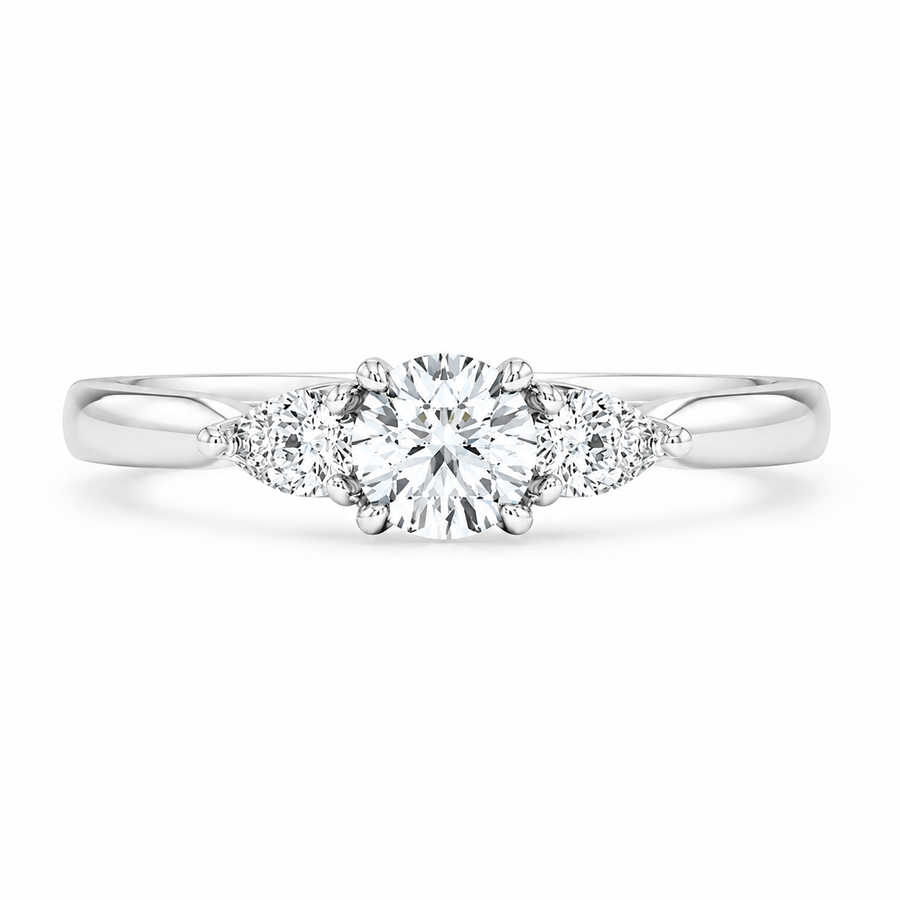 1.80 CT Pear Cut Lab-Grown Diamond Three-Stone Engagement Ring in 14K White Gold – Classic Trilogy Design