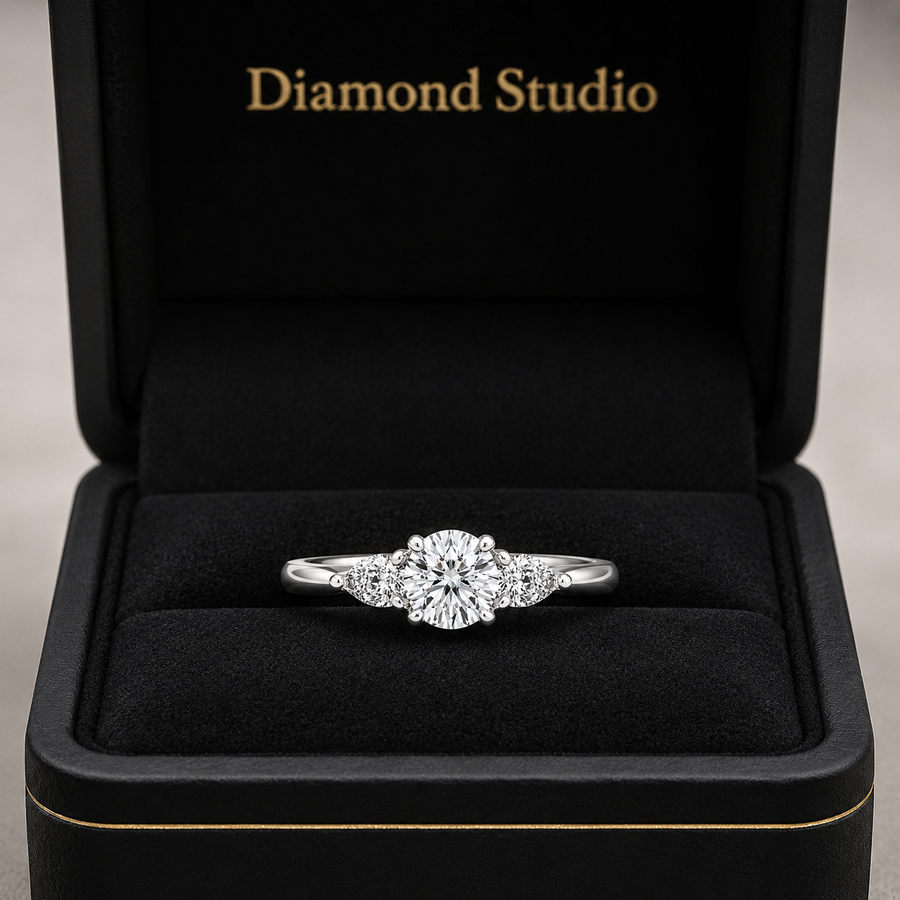 1.80 CT Round Cut Lab-Grown Diamond Three-Stone Engagement Ring in 14K White Gold – Classic Trilogy Design