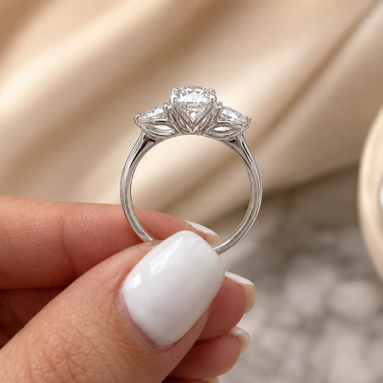 1.80 CT Pear Cut Lab-Grown Diamond Three-Stone Engagement Ring in 14K White Gold – Classic Trilogy Design