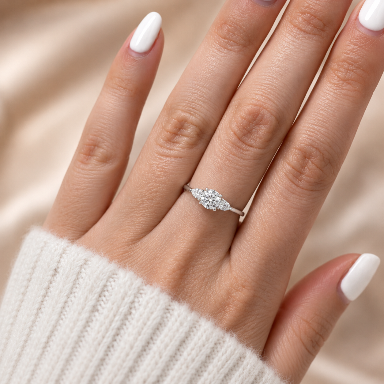 1.80 CT Pear Cut Lab-Grown Diamond Three-Stone Engagement Ring in 14K White Gold – Classic Trilogy Design