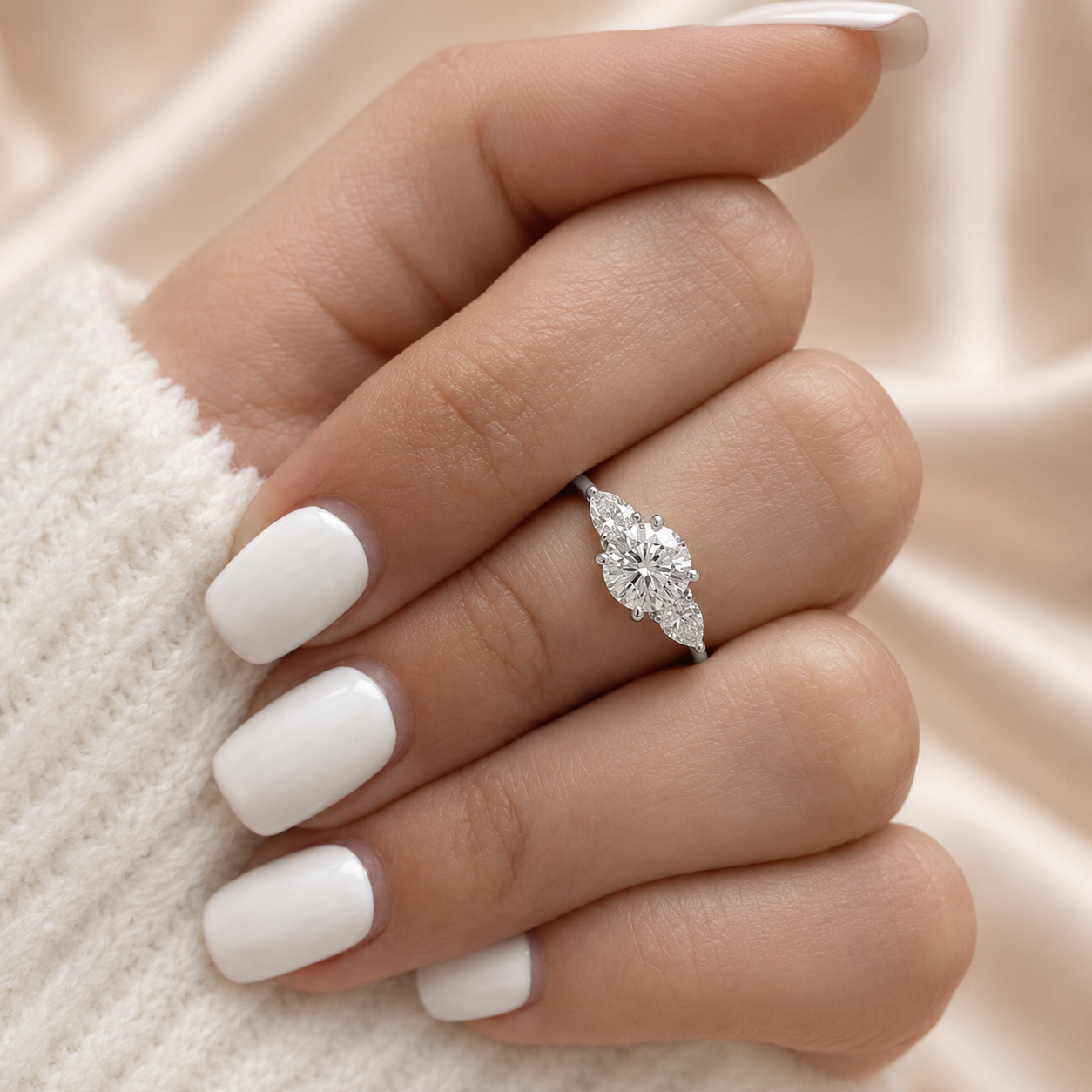 1.80 CT Pear Cut Lab-Grown Diamond Three-Stone Engagement Ring in 14K White Gold – Classic Trilogy Design