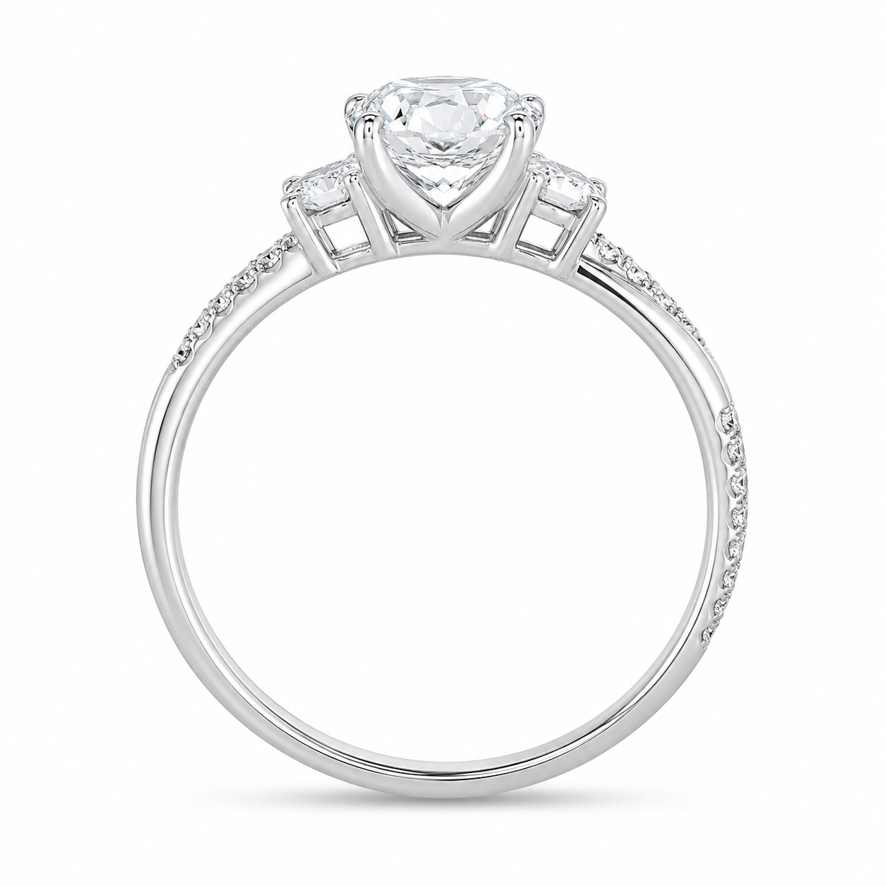 1.50 CT Oval Cut Lab-Grown Diamond Three-Stone Engagement Ring in 14K White Gold – Twisted Band Wedding Design