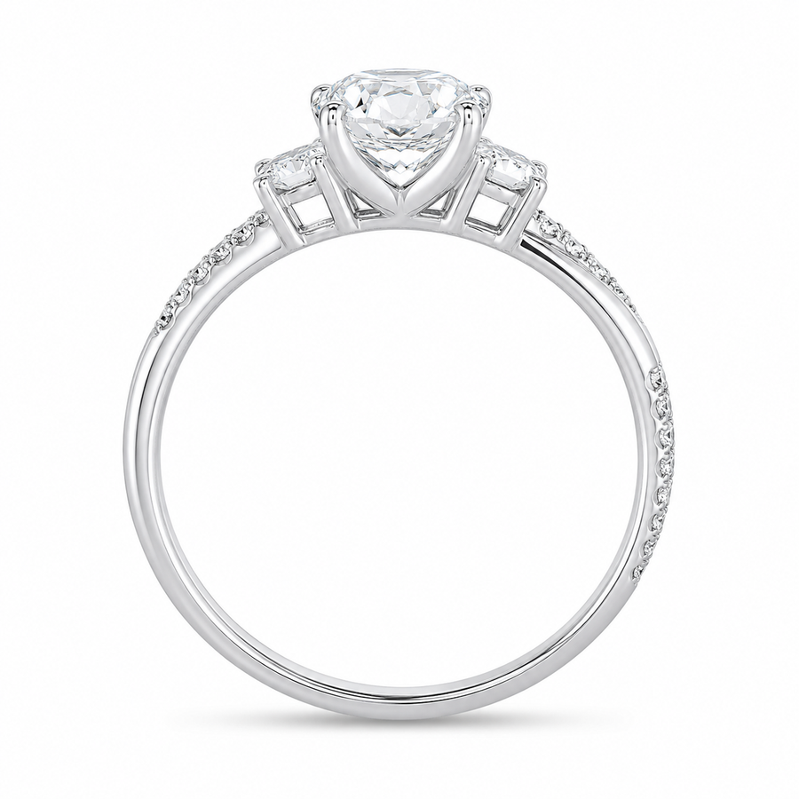 1.50 CT Oval Cut Lab-Grown Diamond Three-Stone Engagement Ring in 14K White Gold – Twisted Band Wedding Design