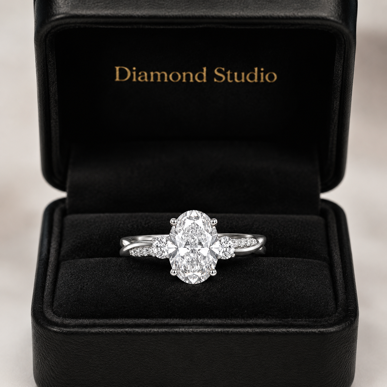 1.50 CT Oval Cut Lab-Grown Diamond Three-Stone Engagement Ring in 14K White Gold – Twisted Band Wedding Design