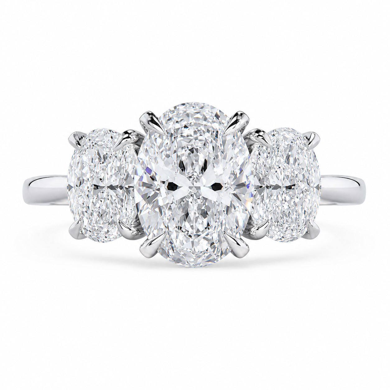2.50 CT Oval Cut Lab-Grown Diamond Three-Stone Engagement Ring in 14K White Gold – Trilogy Anniversary Design