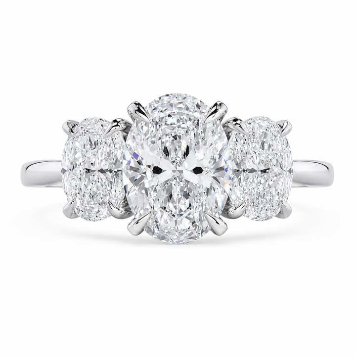 2.50 CT Oval Cut Lab-Grown Diamond Three-Stone Engagement Ring in 14K White Gold â€“ Trilogy Anniversary Design from Diamond Studio