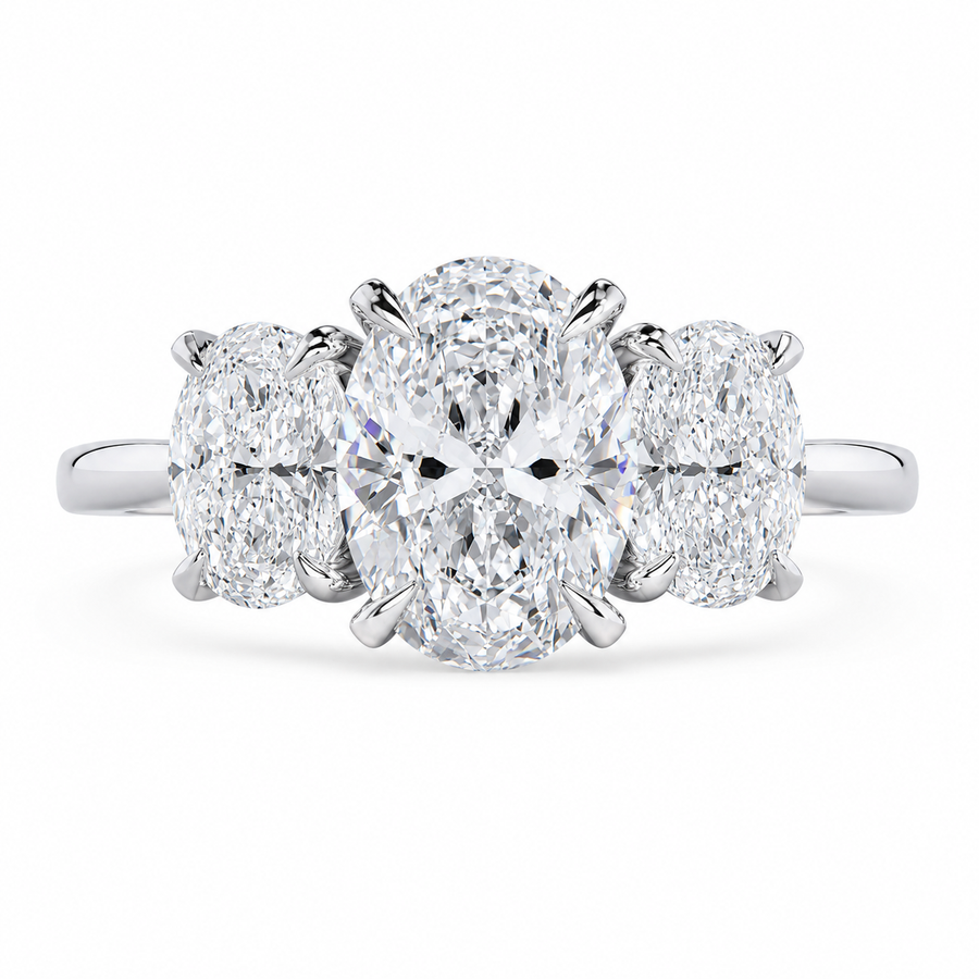 2.50 CT Oval Cut Lab-Grown Diamond Three-Stone Engagement Ring in 14K White Gold – Trilogy Anniversary Design