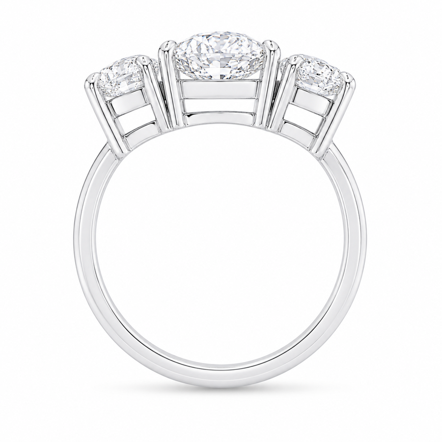 2.50 CT Oval Cut Lab-Grown Diamond Three-Stone Engagement Ring in 14K White Gold – Trilogy Anniversary Design